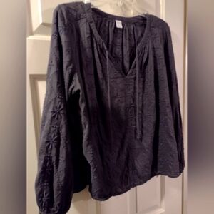 Old Navy, Embroidered Tie Front Blouse, Black, S